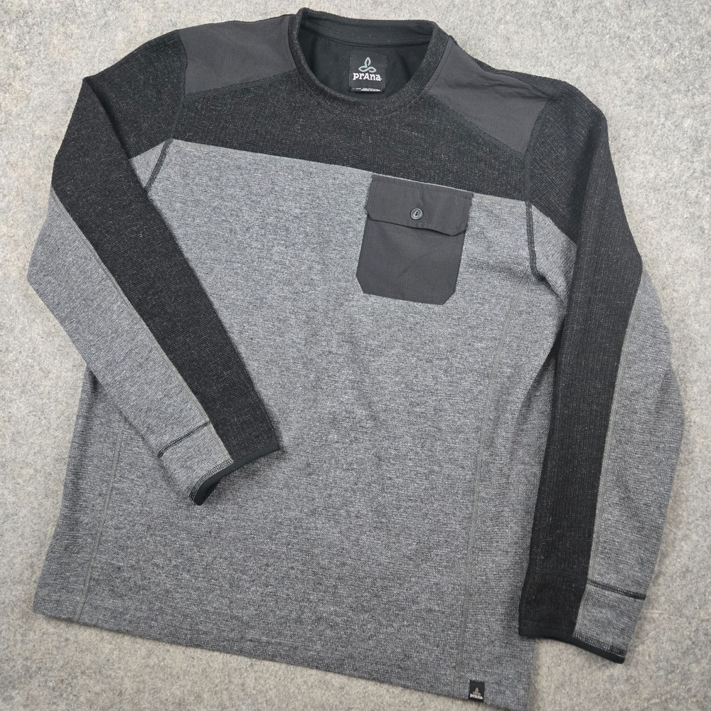 Prana Lonan Commando Sweater Mens XL Gray Wool Blend Long Sleeve Pocket Outdoors